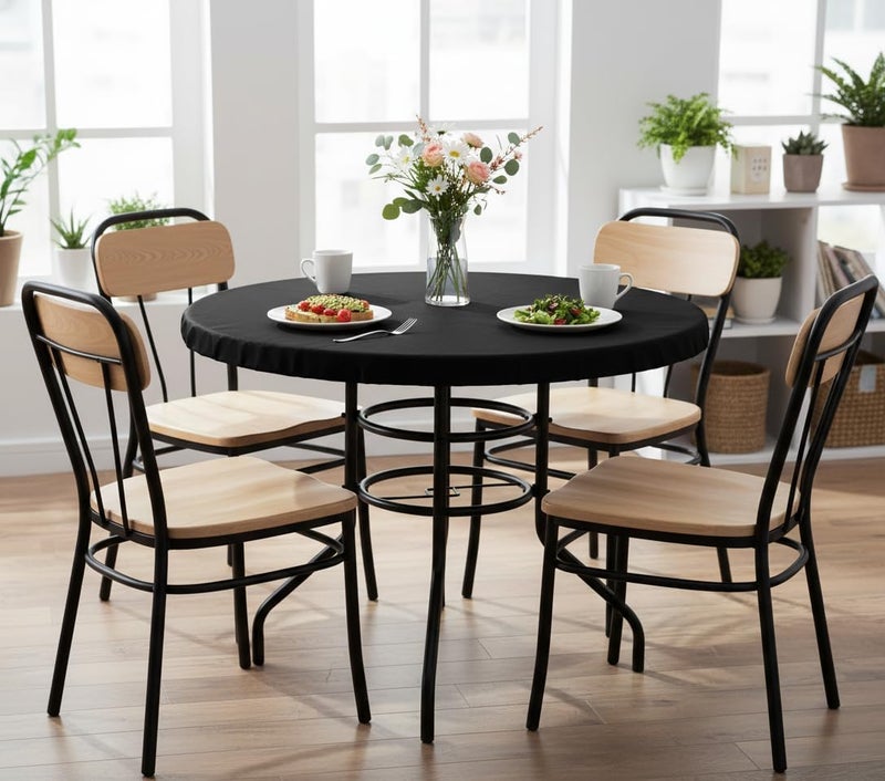 LUSHVIDA Round Waterproof Table Cover Elastic Vinyl Fitted Tablecloth Elastic Edged Plastic Table Cloth (Black, Best for Up to 36"-44" Round) - Image 3